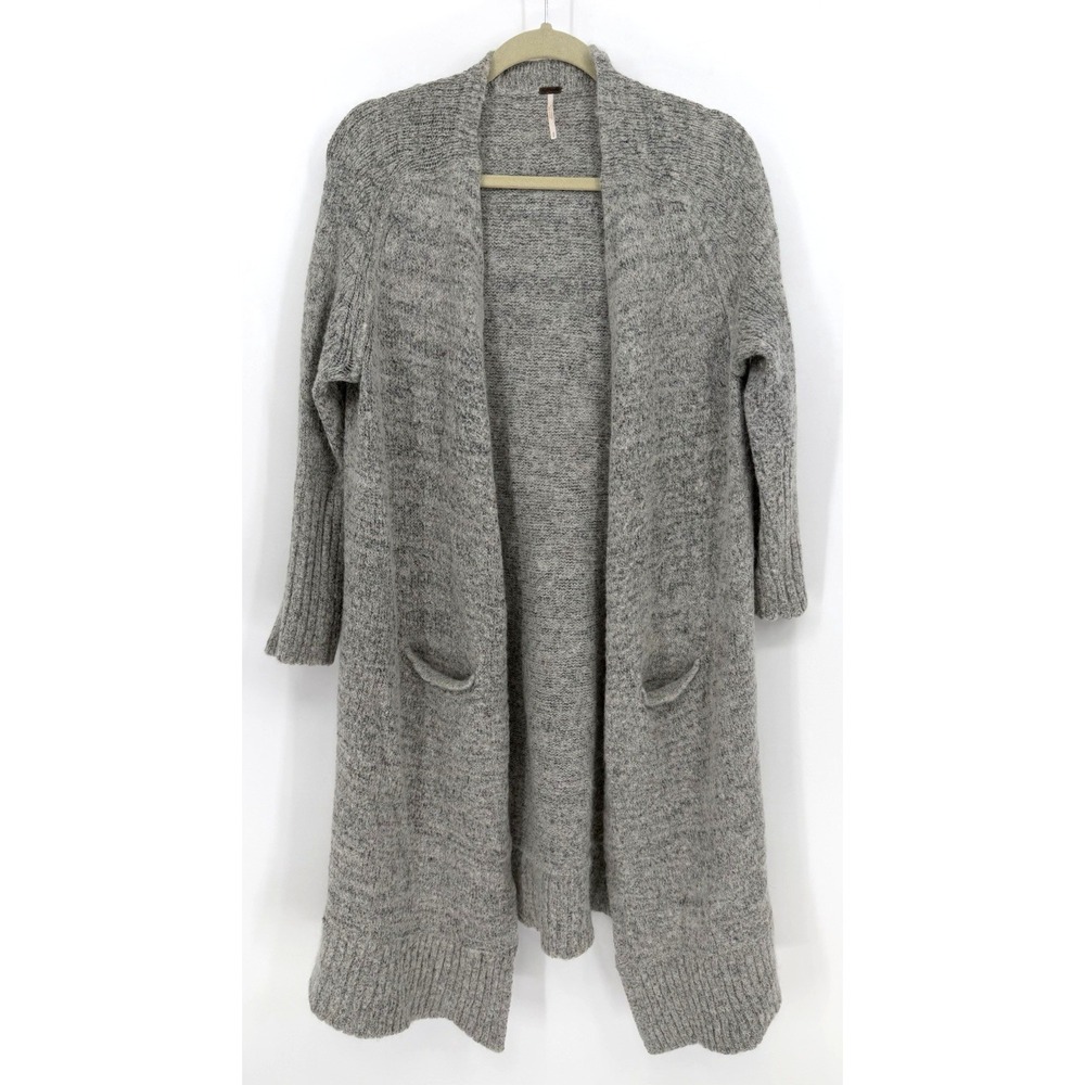Free People Phantom Cardigan S Gray Alpaca Blend Open Front Pockets Oversized